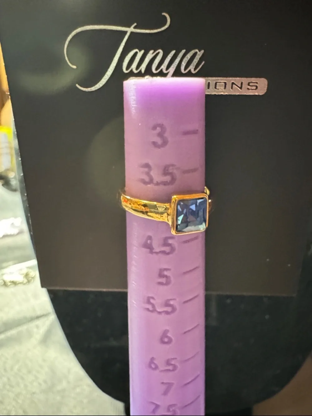 Gold Ring with Blue Square Stone - Picture 2 of 2